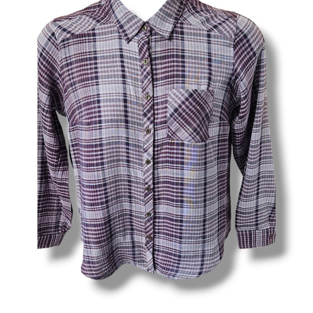 MAURICES Women's Purple & Grey Ornate Long Sleeve Button Front Shirt Size Large